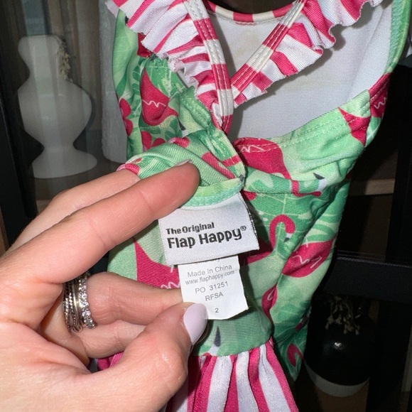 Flap Happy one piece swimsuit flamingo print ruffle toddler girl tropical floral - Picture 3 of 8